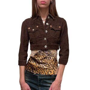 TRUE RELIGION CORDUROY BIG T CROP JACKET IN BROWN